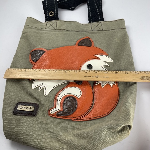 Chala Green Fox Canvas Tote Bag W/ Black Handles Lightly Used - Picture 13 of 16